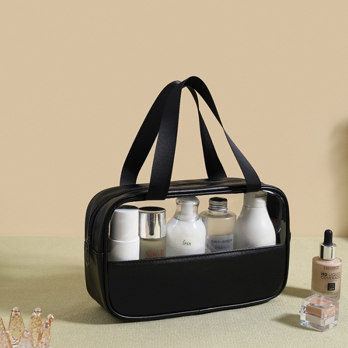 * LICHIDARE STOC * Geanta cosmetice Flippy, pentru voiaj sau organizare, material PVC/textil, impermeabila, portabila, 26 x 15 x 10 cm, negru [5]