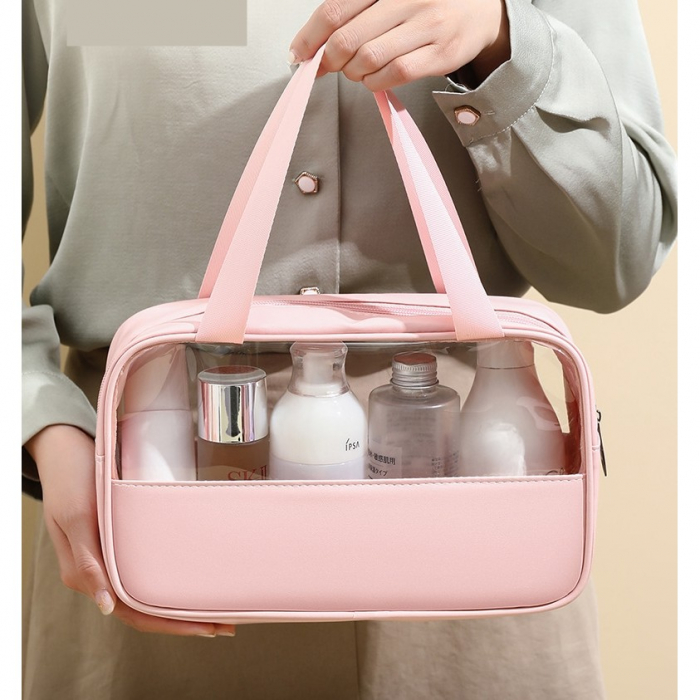 Geanta cosmetice Flippy, pentru voiaj sau organizare, material PVC/textil, impermeabila, portabila, 30 x 21 x 12 cm, roz [5]