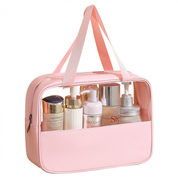 LICHIDARE Geanta cosmetice Flippy, pentru voiaj sau organizare, material PVC/textil, impermeabila, portabila, 30 x 21 x 12 cm, roz [1]