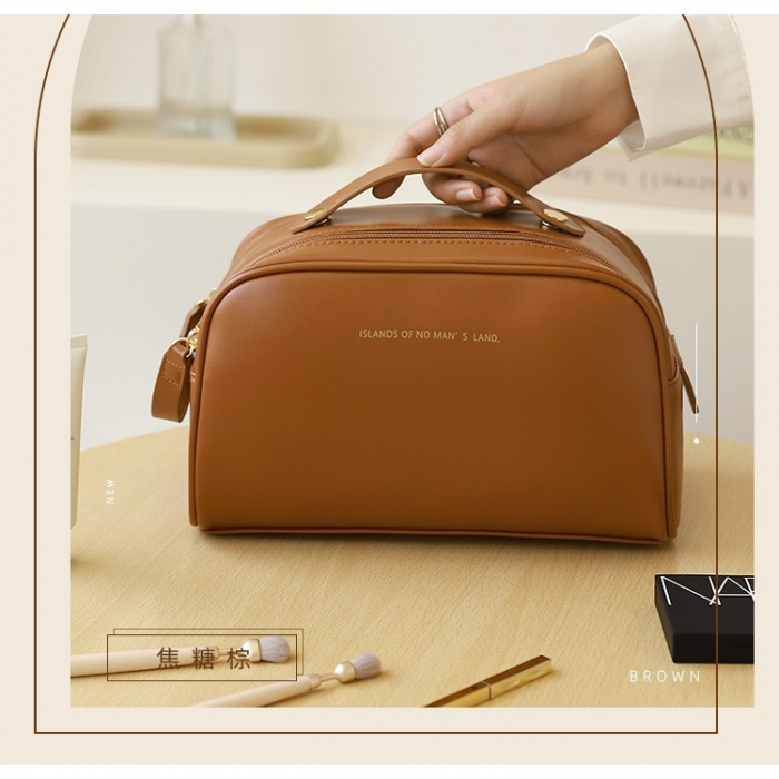 Geanta cosmetice pentru femei Flippy, material poliuretan, 25 x 14.5 x 14.5 cm, Impermeabila, Maro [3]