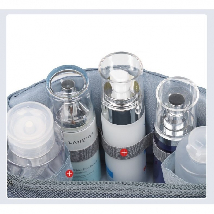 Geanta cosmetice voiaj, Flippy, material panza, impermeabil, 3 compartimente, cu agatatoare, Gri, 47 x 28 x 20 cm [3]