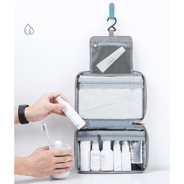 Geanta cosmetice voiaj, Flippy, material textil, impermeabil, Gri, 12.5 x 9 x 22 cm [6]