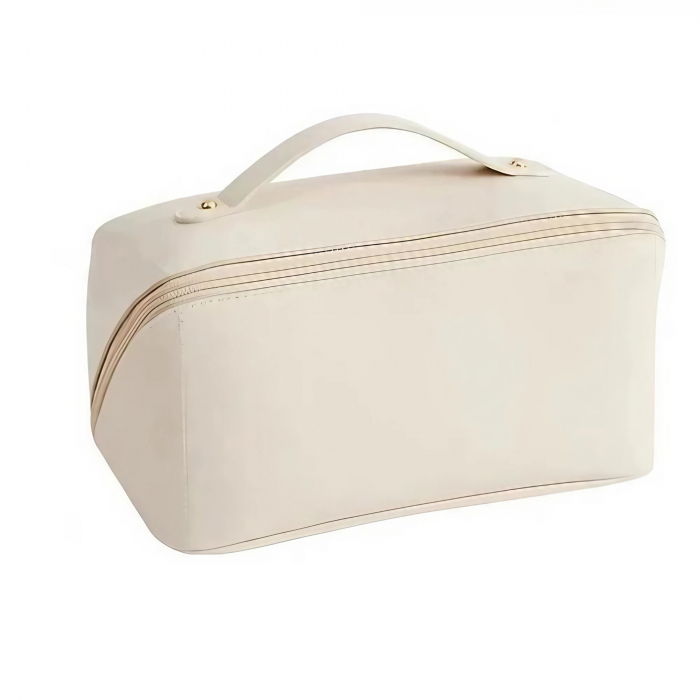 Geanta de Calatorie Flippy, Pentru Cosmetice, Portabila, Impermeabila, din Piele Ecologica, Compartimente Multiple, cu Fermoar, 23 x 11.5 x 10.5 cm, Crem [1]