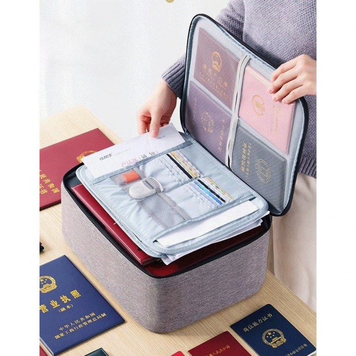 Geanta Flippy pentru Depozitare Acte si Documente, Facturi, Carduri, cu Cod de Securitate, 2 Compartimente, Impermeabila, 37 x 10.5 x 27 cm, Gri [17]