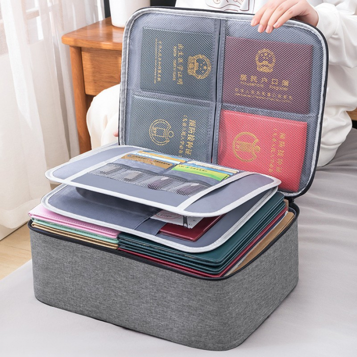* LICHIDARE STOC * Geanta Flippy pentru Depozitare Acte si Documente, Facturi, Carduri, cu Cod de Securitate, 2 Compartimente, Impermeabila, 37 x 10.5 x 27 cm, Gri - [5]