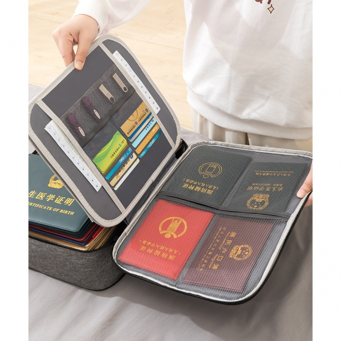 Geanta Flippy pentru Depozitare Acte si Documente, Facturi, Carduri, cu Cod de Securitate, 2 Compartimente, Impermeabila, 37 x 10.5 x 27 cm, Gri [2]