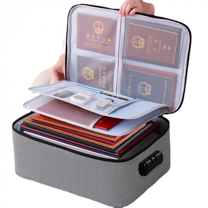 Geanta Flippy pentru Depozitare Acte si Documente, Facturi, Carduri, cu Cod de Securitate, 2 Compartimente, Impermeabila, 37 x 10.5 x 27 cm, Gri [4]