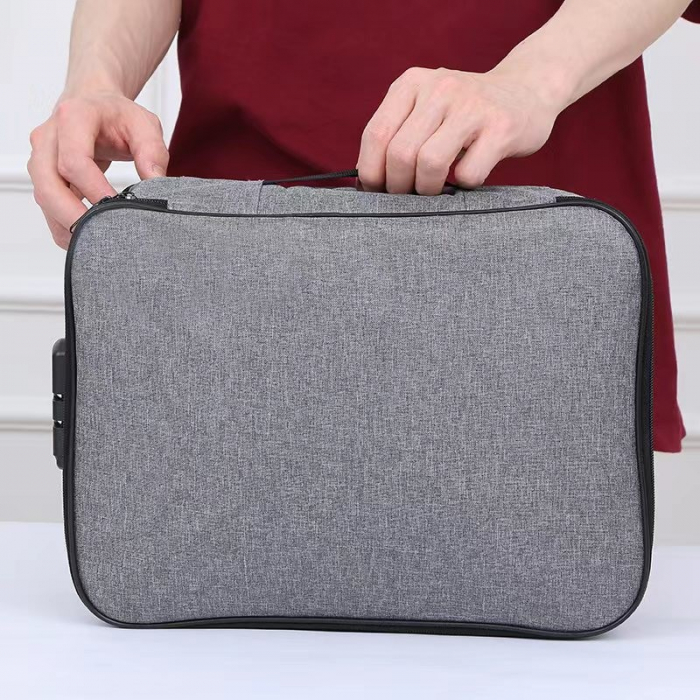 Geanta Flippy pentru Depozitare Acte si Documente, Facturi, Carduri, cu Cod de Securitate, 2 Compartimente, Impermeabila, 37 x 10.5 x 27 cm, Gri [18]