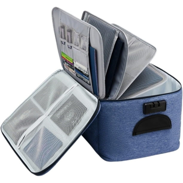 Geanta Flippy pentru Depozitare Acte si Documente, Facturi, Carduri, cu Cod de Securitate, 5 Compartimente, Impermeabila, 37 x 20 x 27 cm, Albastru [1]