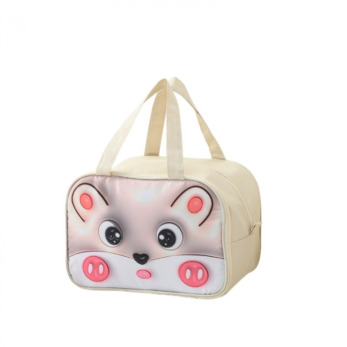 Geantă Frigorifică, Flippy, cu Desene Animat 3D, Portabilă pentru Copii, de Prânz, din Pânză Oxford, 27.5x18x20 cm, Model Soricel, Bej [1]