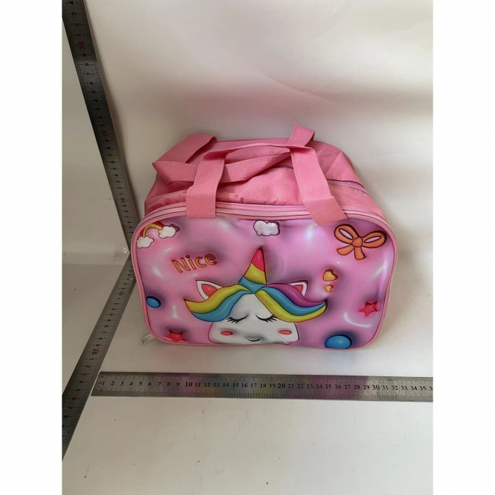 Geantă Frigorifică, Flippy, cu Desene Animat 3D, Portabilă pentru Copii, de Prânz, din Pânză Oxford, 27.5x18x20 cm, Model Unicorn, Roz [2]