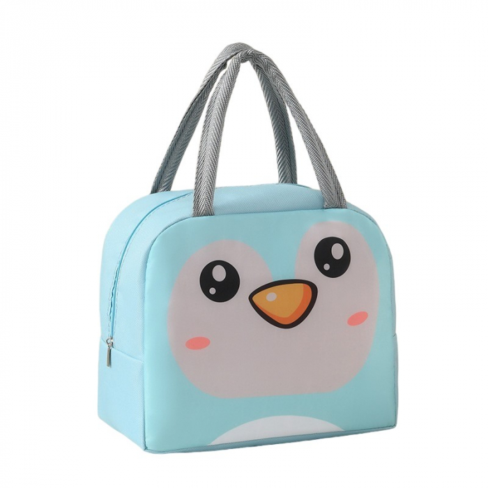 Geantă Frigorifică, Flippy, cu Desene Animat, Portabilă pentru Copii, de Prânz, din Pânză Oxford, 22x14x19 cm, Model Pinguin, Albastru [1]
