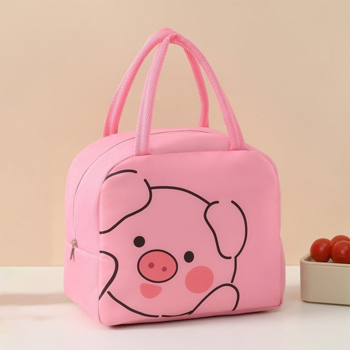 Geantă Frigorifică, Flippy, cu Desene Animat, Portabilă pentru Copii, de Prânz, din Pânză Oxford, 22x14x19 cm, Model Purcelus, Roz [4]