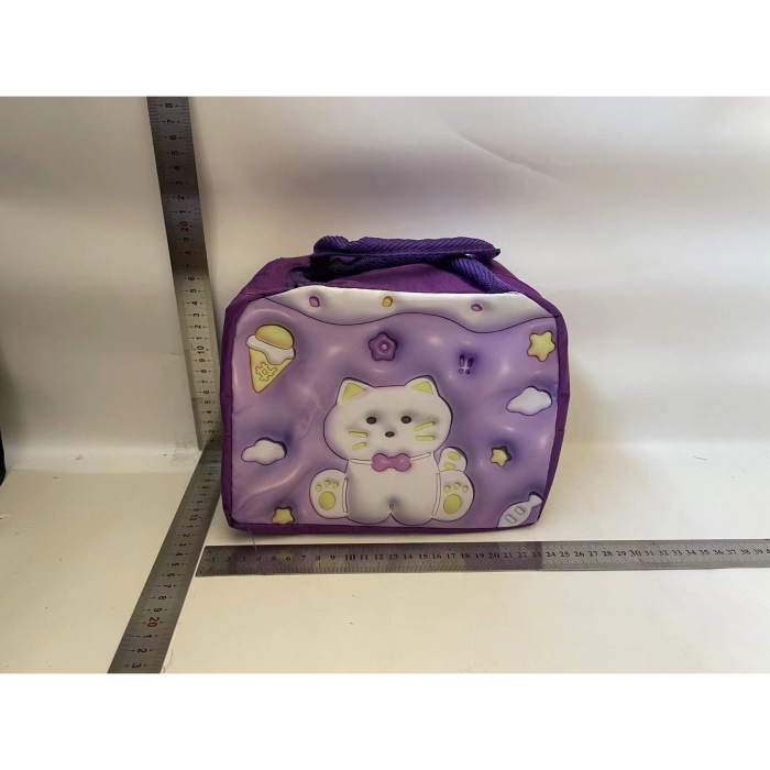 Geantă Frigorifică, Flippy, cu Desene Animate 3D, Portabilă pentru Copii, de Prânz, din Pânză Oxford, 23x13x19 cm, Model Pisicuta, Mov [2]