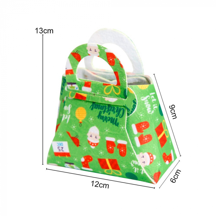 Geanta pentru Copii, Flippy, Pliabila, pentru Cadouri de Craciun, din Panza Netesuta, 13 x 12 x 6 cm, Verde [4]