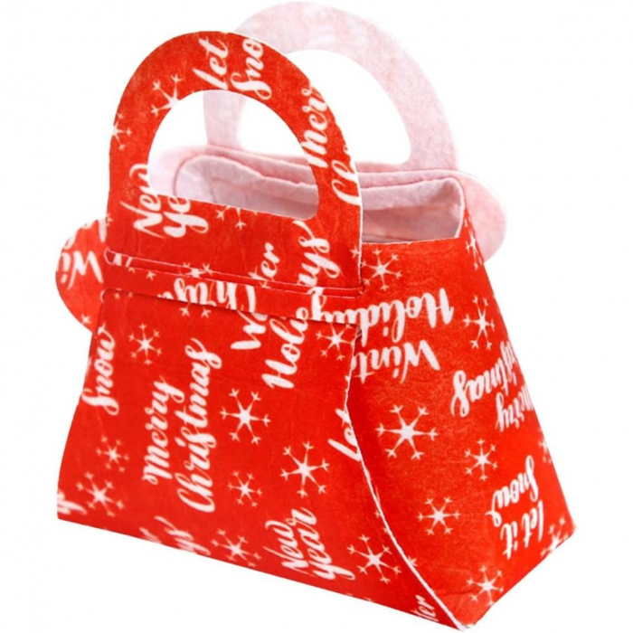 Geanta pentru Copii, Flippy, Pliabila, pentru Cadouri de Craciun, din Panza Netesuta, Merry Christmas, 13 x 12 x 6 cm, Rosu [7]