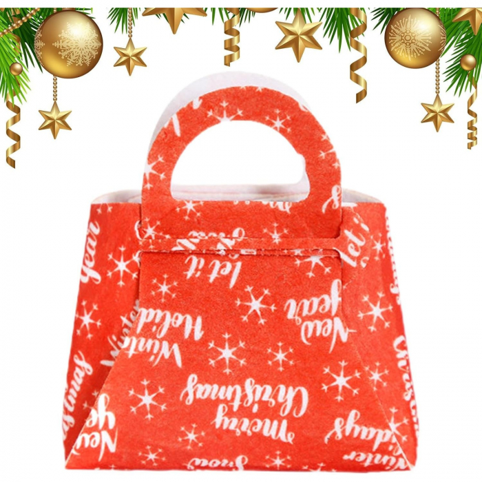 Geanta pentru Copii, Flippy, Pliabila, pentru Cadouri de Craciun, din Panza Netesuta, Merry Christmas, 13 x 12 x 6 cm, Rosu [5]