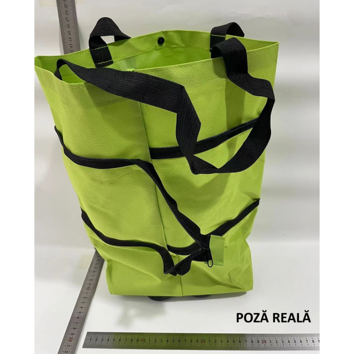 Geanta Pliabila, Flippy, 2 in 1, Carucior cu Roti, pentru Cumparaturi, 19 l, Verde, Plastic, 39 x 46 x 12 cm [4]