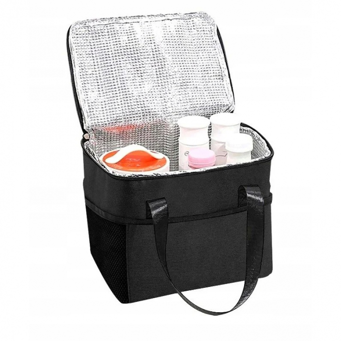 Geanta Termica Flippy pentru Pranz, Compartimente Telefon si Tacamuri, Multifunctionala, Impermeabila, 24x18x21 cm, Negru [6]