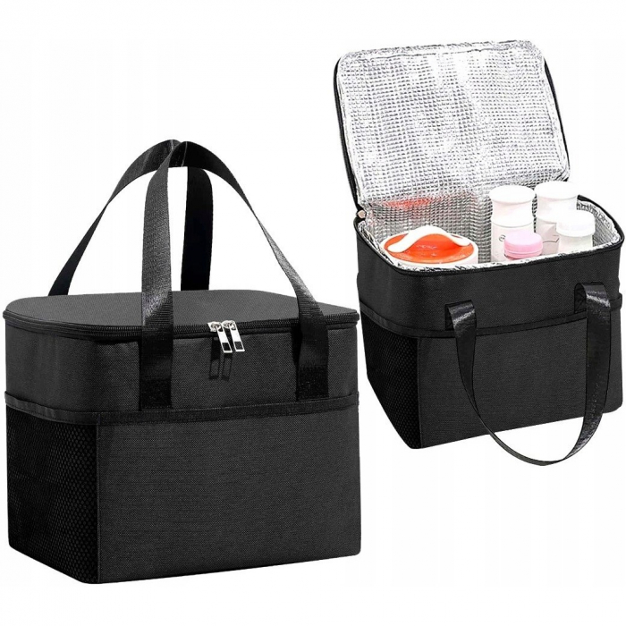 Geanta Termica Flippy pentru Pranz, Compartimente Telefon si Tacamuri, Multifunctionala, Impermeabila, 24x18x21 cm, Negru [9]