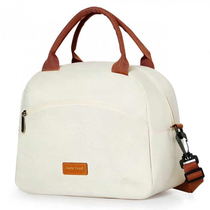 Lichidare Geanta Termica pentru Pranz Flippy, Multifunctionala, Compartimentata, Impermeabila, 2 Tipuri de Manere, 26x14.3x21.2 cm, Crem [9]