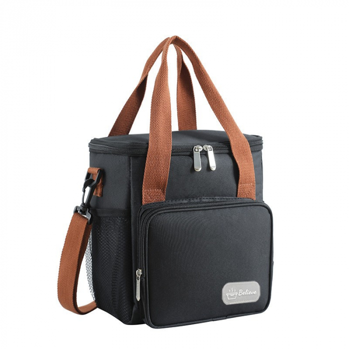 Geanta Termo-Izolanta, Flippy, Multifunctionala, 1 Compartiment Principal, 1 Buzunar Lateral Exterior, Impermeabila, Manere si Bretea de Umar, 25x22x15 cm, Negru [1]