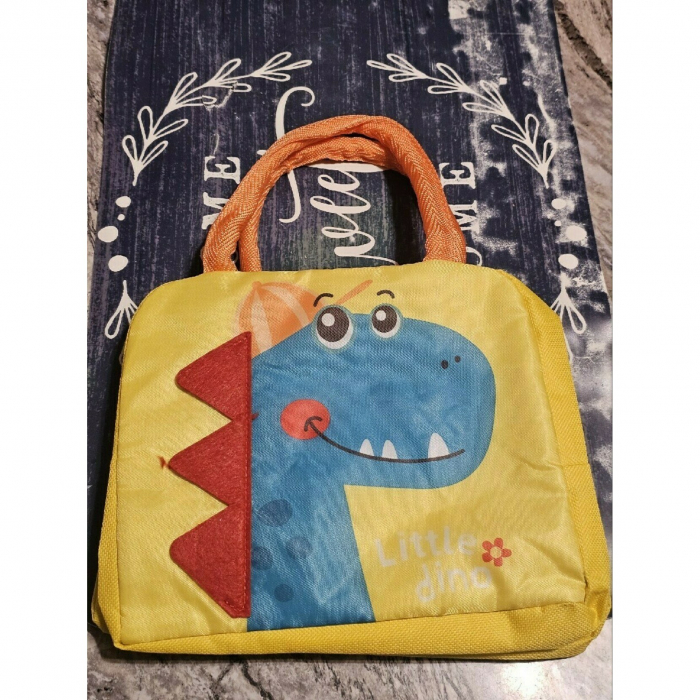 Geanta Termoizolanta pentru Copii, Flippy, 23x13x19 cm, Model Imprimeu Dinozaur, din Folie de Aluminiu si Panza Oxford, Albastru/Galben [6]