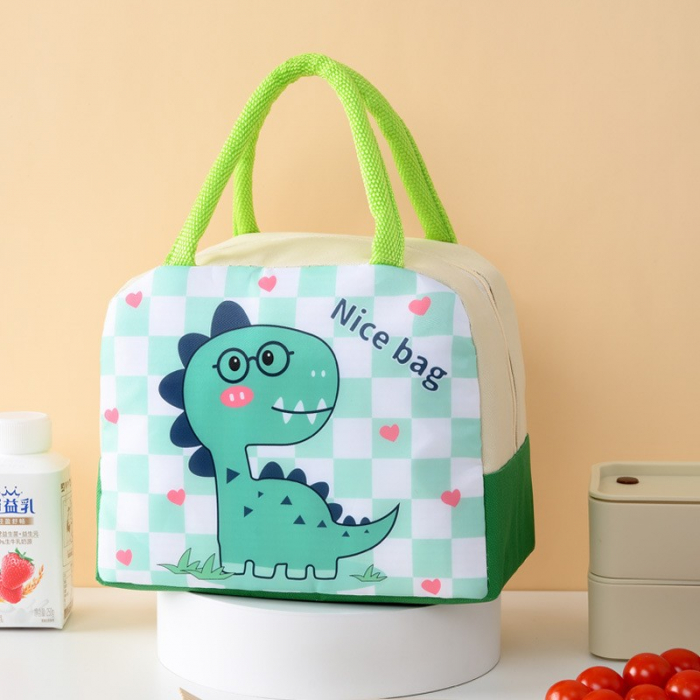 Geanta Termoizolanta pentru Copii, Flippy, 23x13x19 cm, Model Imprimeu Dinozaur, din Folie de Aluminiu si Panza Oxford, Verde [6]