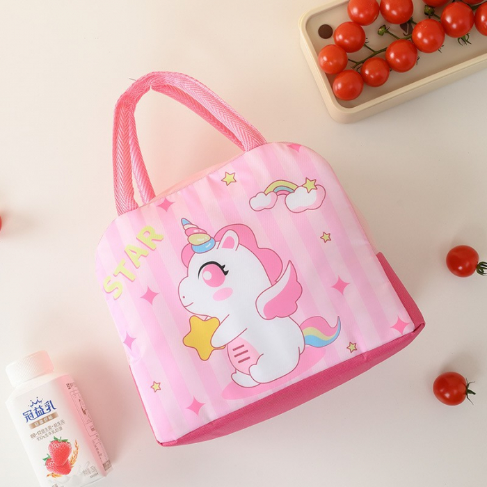Geanta Termoizolanta pentru Copii, Flippy, 23x13x19 cm, Model Imprimeu Unicorn, din Folie de Aluminiu si Panza Oxford, Roz [6]