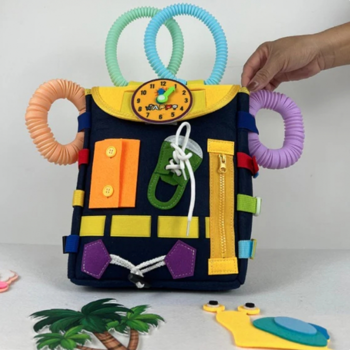 Ghiozdan Montessori, 2-6 ani, cu Jucarii Senzoriale, Activitate de Invatare prin Joc, Albastru Marin, 0.25 kg, 28x10x23 cm [5]