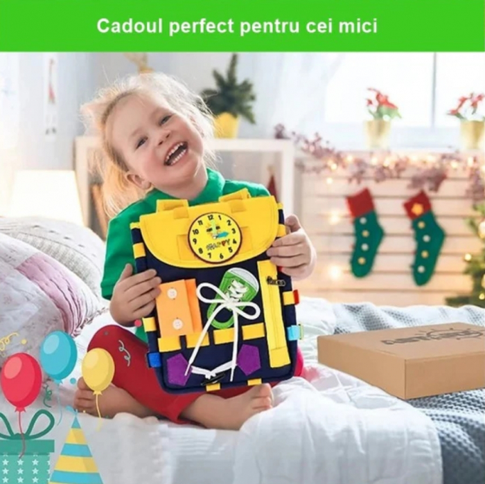 Ghiozdan Montessori, 2-6 ani, cu Jucarii Senzoriale, Activitate de Invatare prin Joc, Albastru Marin, 0.25 kg, 28x10x23 cm [6]