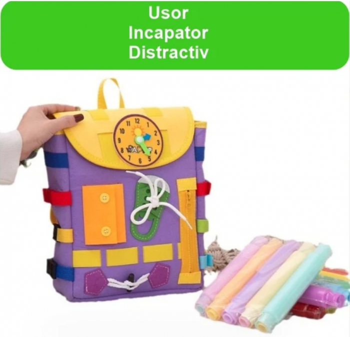Ghiozdan Montessori, 2-6 ani, cu Jucarii Senzoriale, Activitate de Invatare prin Joc, Mov, 0.25 kg, 28x10x23 cm [3]