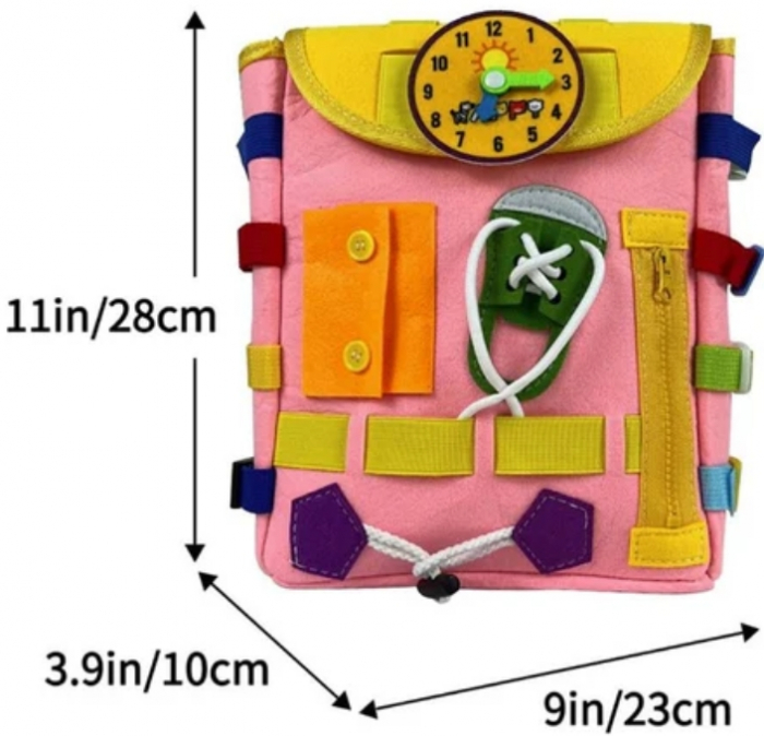 Ghiozdan Montessori, 2-6 ani, cu Jucarii Senzoriale, Activitate de Invatare prin Joc, Roz, 0.25 kg, 28x10x23 cm [5]