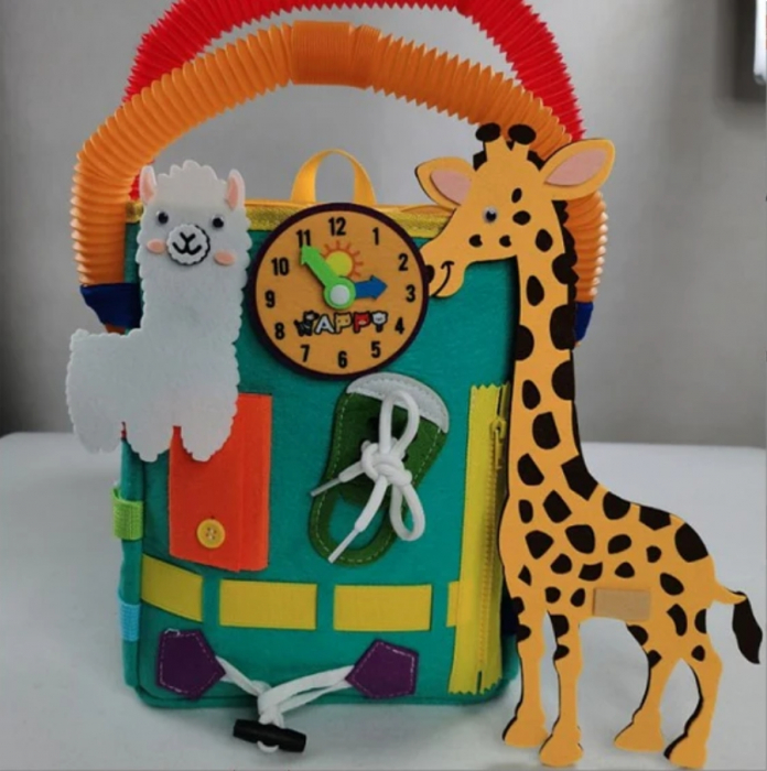 Ghiozdan Montessori, 2-6 ani, cu Jucarii Senzoriale, Activitate de Invatare prin Joc, Turcoaz, 0.25 kg, 28x10x23 cm [6]