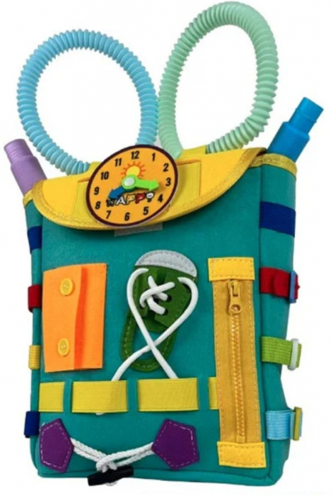 Ghiozdan Montessori, 2-6 ani, cu Jucarii Senzoriale, Activitate de Invatare prin Joc, Turcoaz, 0.25 kg, 28x10x23 cm [3]