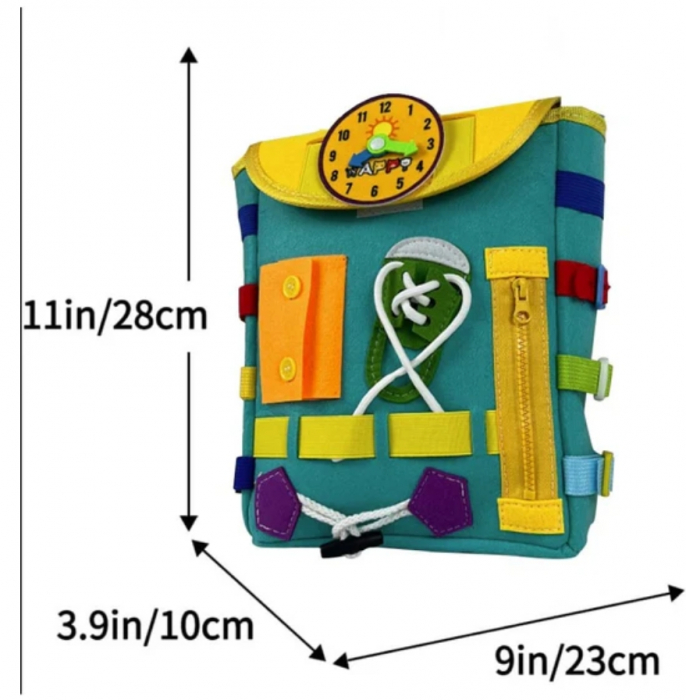 Ghiozdan Montessori, 2-6 ani, cu Jucarii Senzoriale, Activitate de Invatare prin Joc, Turcoaz, 0.25 kg, 28x10x23 cm [7]