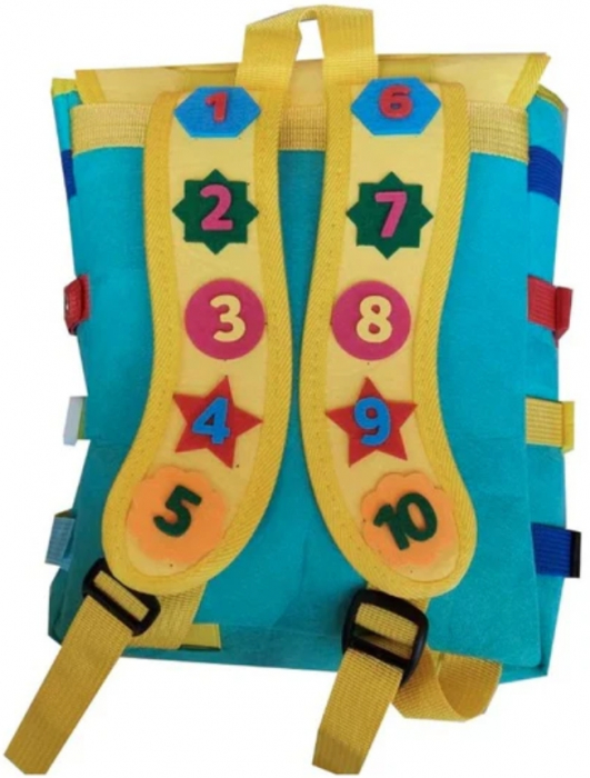 Ghiozdan Montessori, 2-6 ani, cu Jucarii Senzoriale, Activitate de Invatare prin Joc, Turcoaz, 0.25 kg, 28x10x23 cm [2]