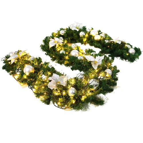 Ghirlanda decorativa Craciun cu Globuri si funde argintii, Flippy, 2,70 m, Verde [1]