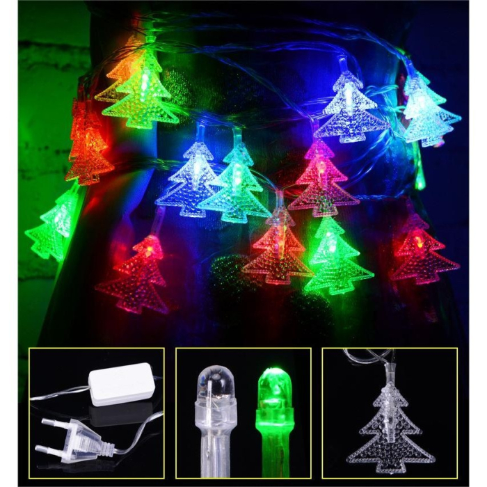 Ghirlanda luminoasa cu bec in forma de brazi, 3 metri, 20 LED-uri, forme din plastic, fir transparent, multicolora [11]
