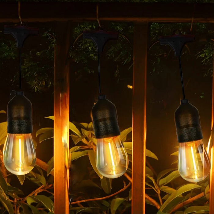 Ghirlanda luminoasa de exterior 10 becuri (2 LEDuri Filament), 5 M, 220 V interconectabil, cablu negru, alb cald [1]