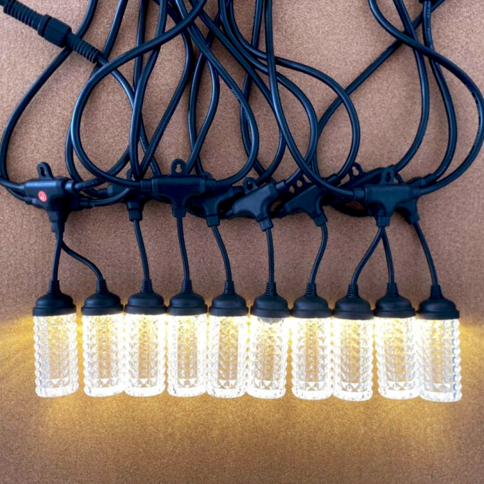 Ghirlanda luminoasa de exterior tip diamant 10 becuri, 10 M, 220 V interconectabil, cablu negru, alb cald [2]