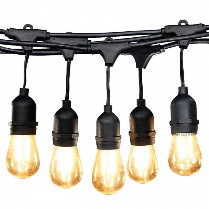 Ghirlanda luminoasa de exterior 10 becuri (2 LEDuri Filament), 5 M, 220 V interconectabil, cablu negru, alb cald [2]