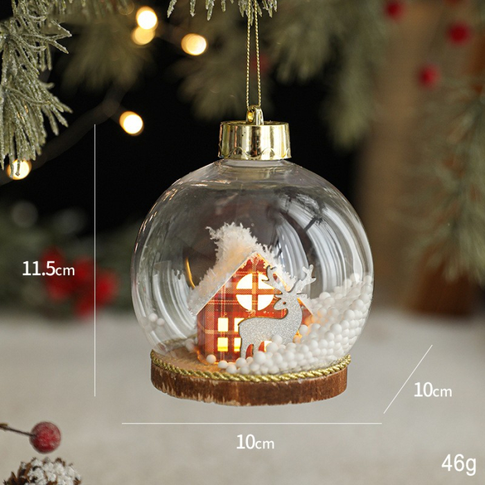 Glob pentru Bradul de Craciun LED, Flippy, Model B, Glob Transparent cu Figurina Casa si Ren iluminat LED, Diametrul 10 cm, Baza Solida, Transparent [2]
