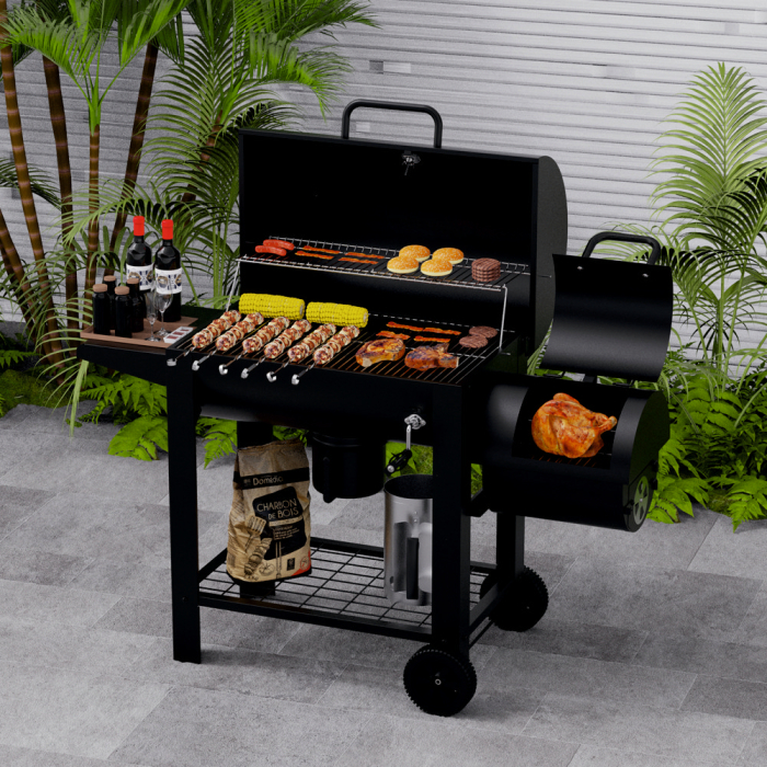 Gratar pe carbuni cu afumatoare KLUGMEISTER KY23020G, material otel, cu capac si roti de deplasare, suprafata gatire 66x42 cm [5]