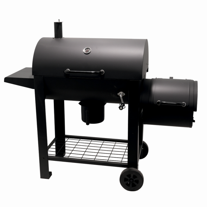 Gratar pe carbuni cu afumatoare KLUGMEISTER KY23020G, material otel, cu capac si roti de deplasare, suprafata gatire 66x42 cm [2]