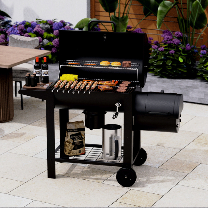 Gratar pe carbuni cu afumatoare KLUGMEISTER KY23020G, material otel, cu capac si roti de deplasare, suprafata gatire 66x42 cm [4]