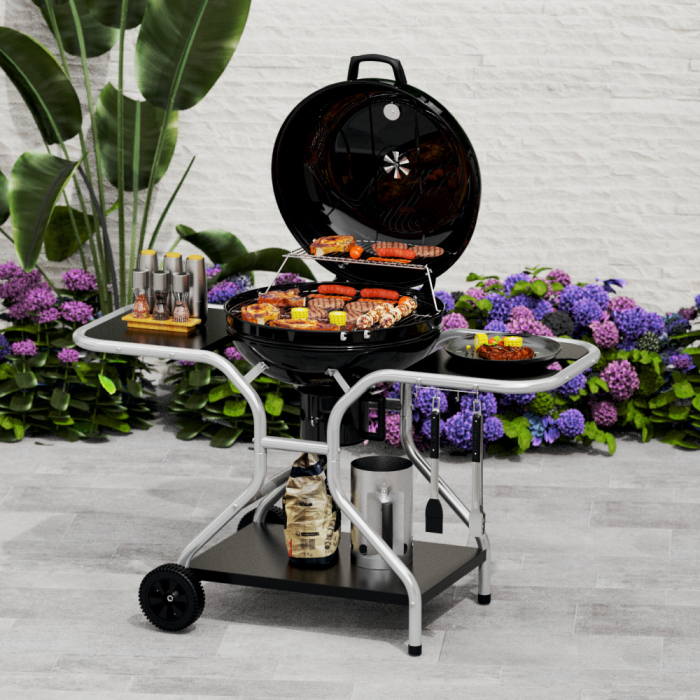 Gratar pe carbuni KLUGMEISTER KY22020T, material otel, cu capac si roti de deplasare, inaltime gatire 78 cm, dimensiuni 133x67x98 cm [4]
