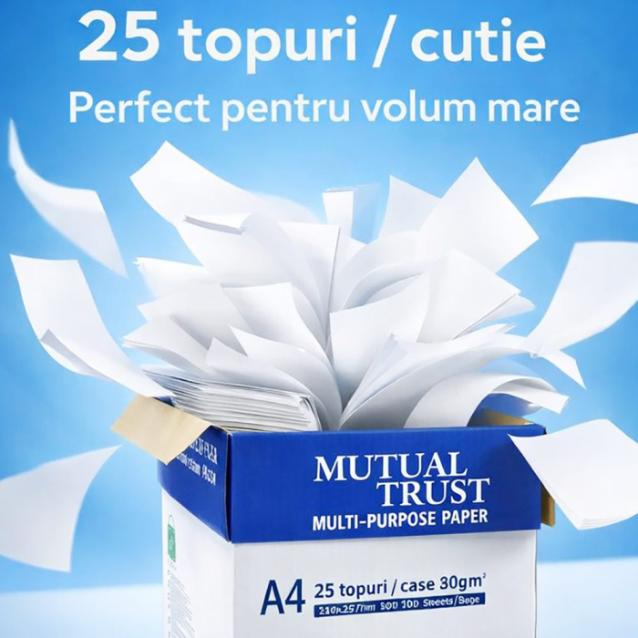 Hartie Copiator A4 Mutual Trust Cardboard, Flippy, 80 g/mp, 25 topuri x 100 coli/top (2500 coli), 210 x 297 mm, Hartie Multifunctionala pentru Printare, Copiere si Proiecte Creative [3]