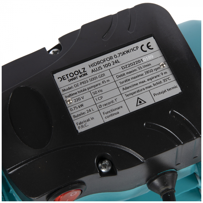 Hidrofor 24 Litri, Detoolz, 0,75kW/1HP AUJET 100B, absorbtie 9 m, inaltime 45 m, 3.3 mc/h [8]
