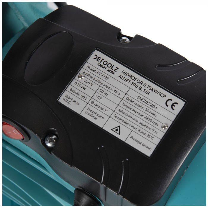 Hidrofor 50 litri, Detoolz, 0,75kW/1HP AUJET-100B, absorbtie 9 m, inaltime 45 m, 3.3 mc/h [5]
